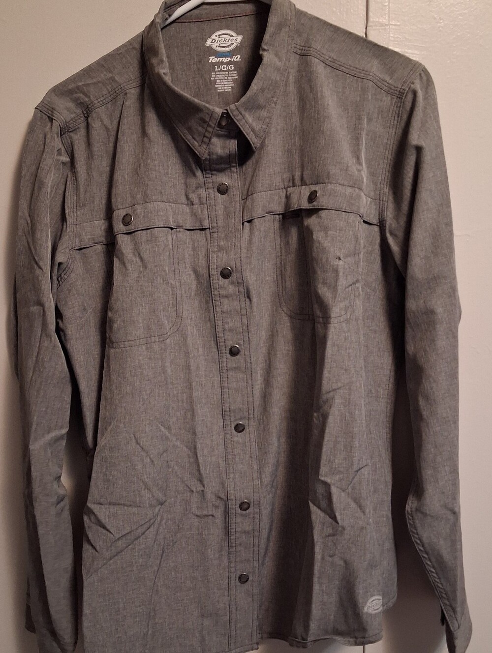 Dickies Men's Cooling Temp IQ Gray Lightweight Snap Front Shirt.